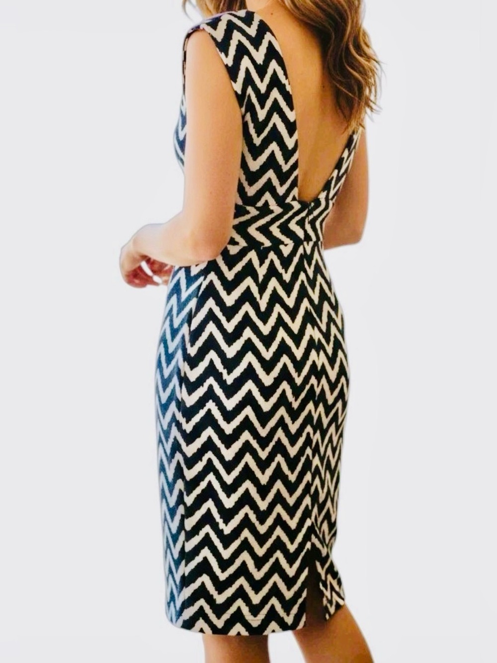 MILLY Chevron Cap-Sleeve Dress